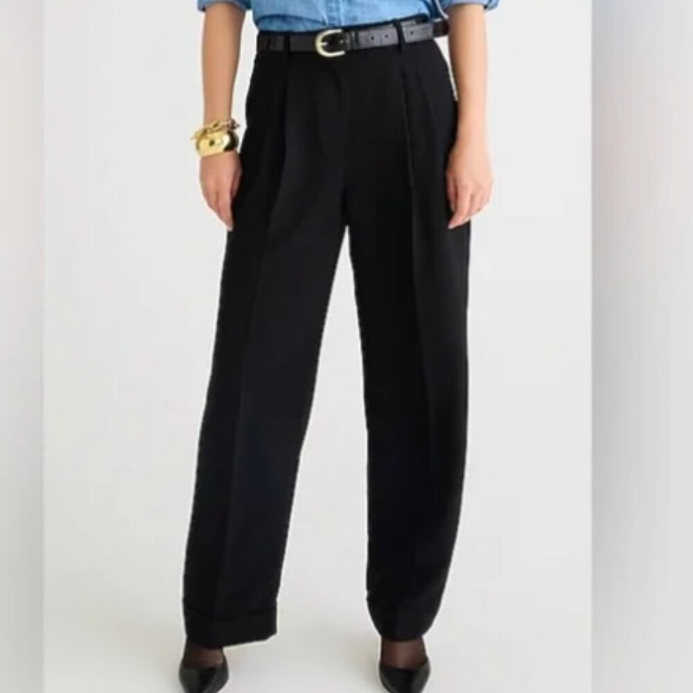 J.CREW ESSENTIAL PANT CITY CREPE HIGH RISE RELAXED LEG BLACK PANTS SZ 12